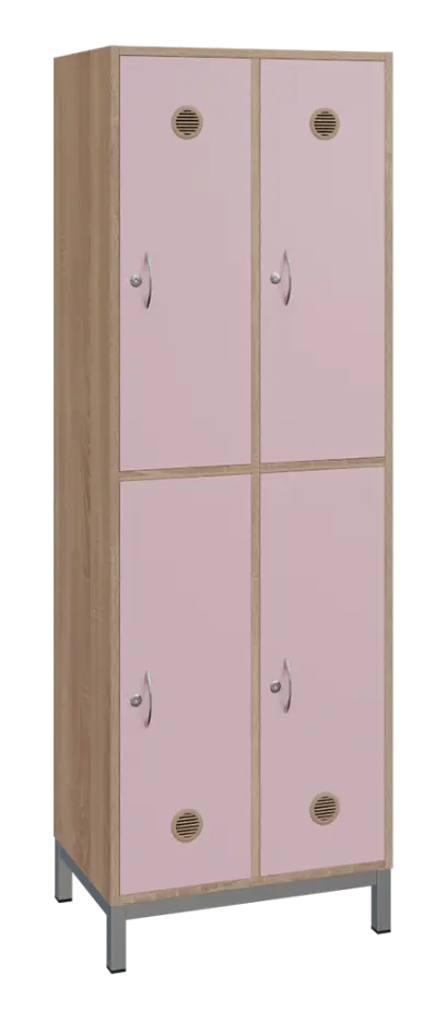 SBS-2222 šatní skříň 4-boxová, 1800x600x400 mm, kovové nohy, korpus dub bardolino, dvířka pastelově růžová